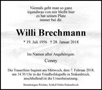 Traueranzeige von Willi Brechmann von Westfalen-Blatt