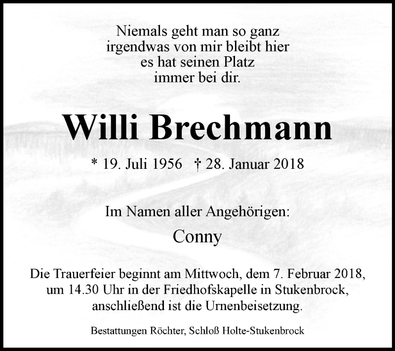  Traueranzeige für Willi Brechmann vom 03.02.2018 aus Westfalen-Blatt