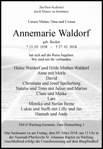 Traueranzeige von Annemarie Waldorf von Westfalen-Blatt