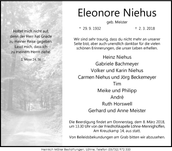 Traueranzeige von Eleonore Niehus von Westfalen-Blatt