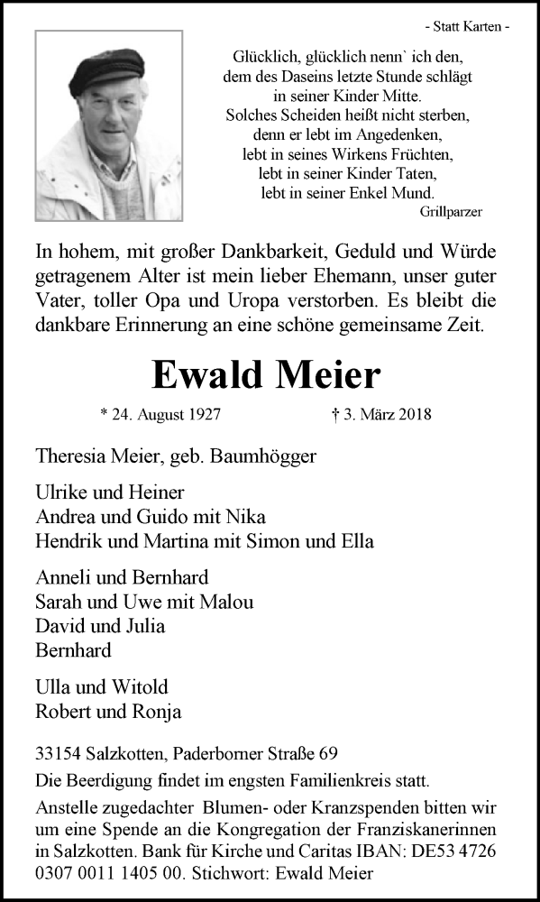  Traueranzeige für Ewald Meier vom 07.03.2018 aus Westfalen-Blatt