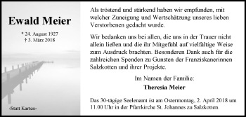 Traueranzeige von Ewald Meier von Westfalen-Blatt