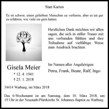 Traueranzeige von Gisela Meier von Westfalen-Blatt