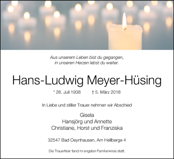 Traueranzeige von Hans-Ludwig Meyer-Hüsing von Westfalen-Blatt