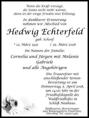 Traueranzeige von Hedwig Echterfeld von Westfalen-Blatt