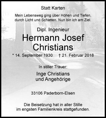 Traueranzeige von Hermann Josef Christians von Westfalen-Blatt