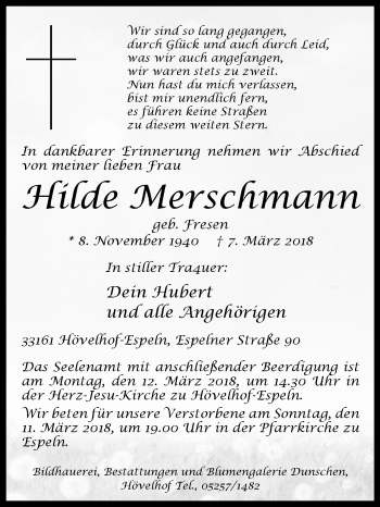Traueranzeige von Hilde Merschmann von Westfalen-Blatt