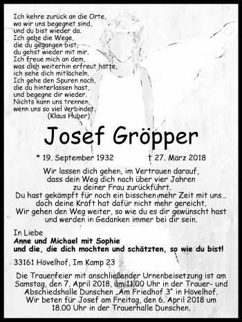 Traueranzeige von Josef Gröpper von Westfalen-Blatt