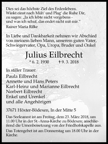 Traueranzeige von Julius Eilbrecht von Westfalen-Blatt