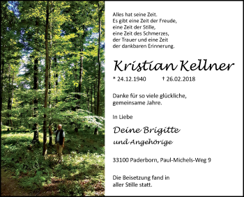 Traueranzeige von Kristian Kellner von Westfalen-Blatt