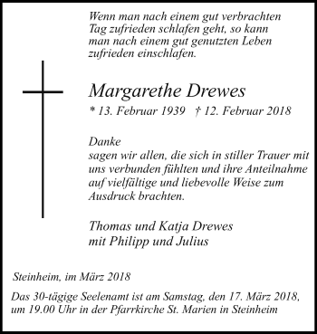 Traueranzeige von Margarethe Drewes von Westfalen-Blatt