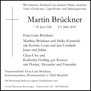 Traueranzeige von Martin Brückner von Westfalen-Blatt