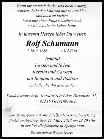 Traueranzeige von Rolf Schumann von Westfalen-Blatt