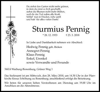Traueranzeige von Sturmius Pennig von Westfalen-Blatt