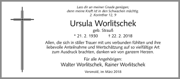 Traueranzeige von Ursula Worlitschek von Westfalen-Blatt