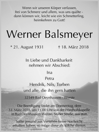 Traueranzeige von Werner Balsmeyer von Westfalen-Blatt