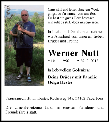 Traueranzeige von Werner Nutt von Westfalen-Blatt