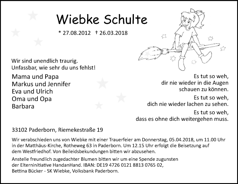  Traueranzeige für Wiebke Schulte vom 30.03.2018 aus Westfalen-Blatt