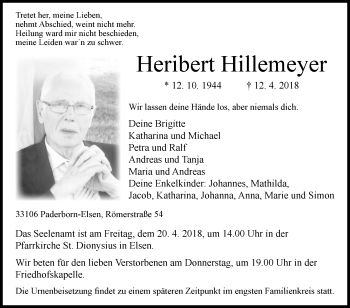Traueranzeige von Heribert Hillemeyer von Westfalen-Blatt