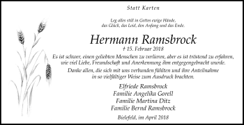 Traueranzeige von Hermann Ramsbrock von Westfalen-Blatt