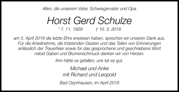 Traueranzeige von Horst Gerd Schulze von Westfalen-Blatt