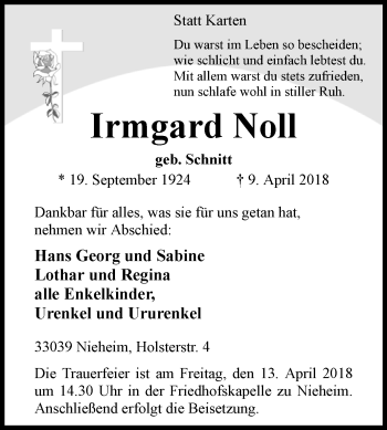Traueranzeige von Irmgard Noll von Westfalen-Blatt