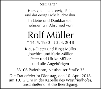 Traueranzeige von Rolf Müller von Westfalen-Blatt