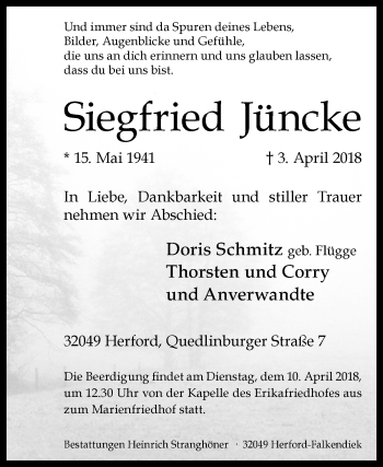 Traueranzeige von Siegfried Jüncke von Westfalen-Blatt