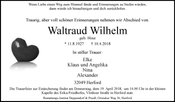 Traueranzeige von Waltraud Wilhelm von Westfalen-Blatt