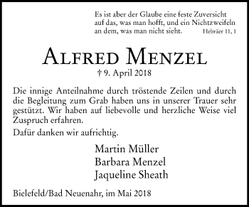 Traueranzeige von Alfred Menzel von Westfalen-Blatt