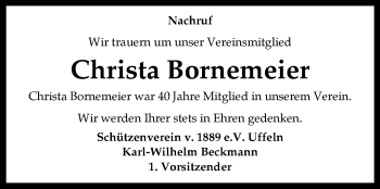 Traueranzeige von Christa Bornemeier von Westfalen-Blatt