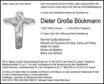 Traueranzeige von Dieter  Große Böckmann von Westfalen-Blatt