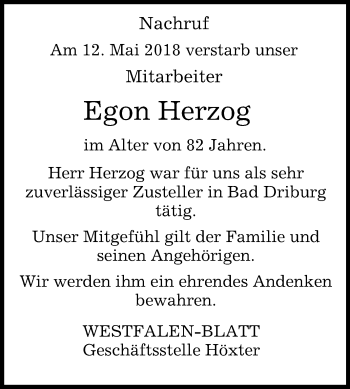 Traueranzeige von Egon Herzog von Westfalen-Blatt