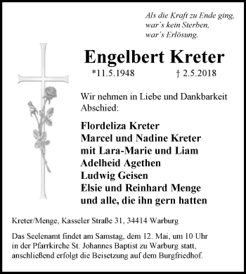 Traueranzeige von Engelbert Kreter von Westfalen-Blatt