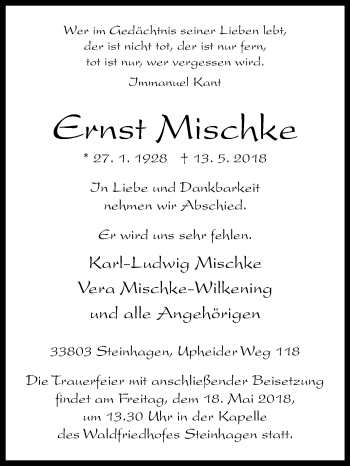 Traueranzeige von Ernst Mischke von Westfalen-Blatt