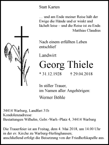 Traueranzeige von Georg Thiele von Westfalen-Blatt