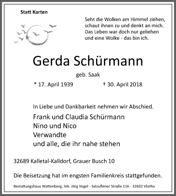 Traueranzeige von Gerda Schürmann von Westfalen-Blatt