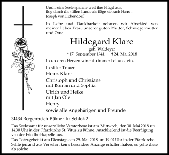 Traueranzeige von Hildegard Klare von Westfalen-Blatt