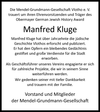 Traueranzeige von Manfred Kluge von Westfalen-Blatt