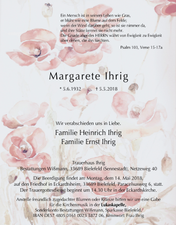 Traueranzeige von Margarete Ihrig von Westfalen-Blatt
