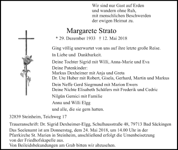 Traueranzeige von Margarete Strato von Westfalen-Blatt
