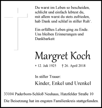 Traueranzeige von Margret Koch von Westfalen-Blatt