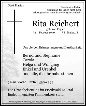Traueranzeige von Rita Reichert von Westfalen-Blatt