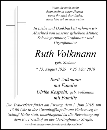 Traueranzeige von Ruth Volkmann von Westfalen-Blatt