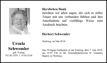 Traueranzeige von Ursula Schwemler von Westfalen-Blatt