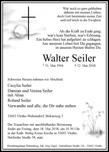 Traueranzeige von Walter Seiler von Westfalen-Blatt