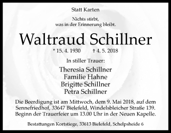 Traueranzeige von Waltraud Schillner von Westfalen-Blatt