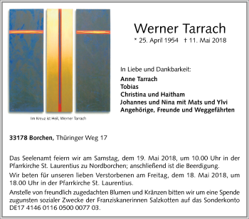 Traueranzeige von Werner Tarrach von Westfalen-Blatt
