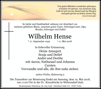 Traueranzeige von Wilhelm Hense von Westfalen-Blatt