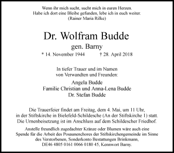 Traueranzeige von Wolfram Budde von Westfalen-Blatt